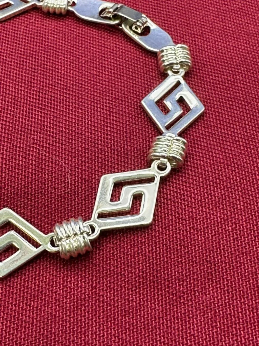 Sterling Silver Rhombus Greek Key Link Bracelet
